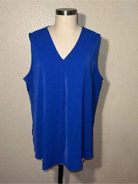 Anyally 2XL Royal Blue V Neck Tunic Blouse Workwear NWT